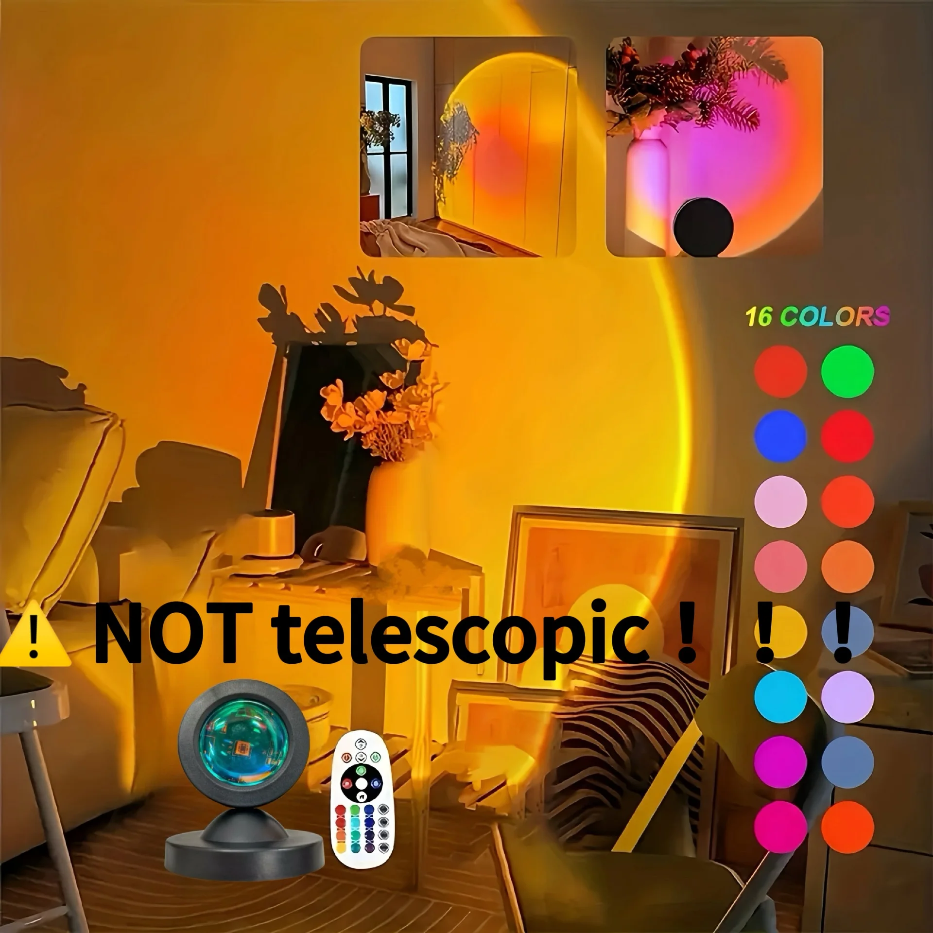 1 szt. Projektor Wesołego Zachodu Słońca - 16 Kolorów, Sterowanie USB, Dynamiczne Zmiany Kolorów LED - Tworzy Ciepłe Atmosfery Domowe