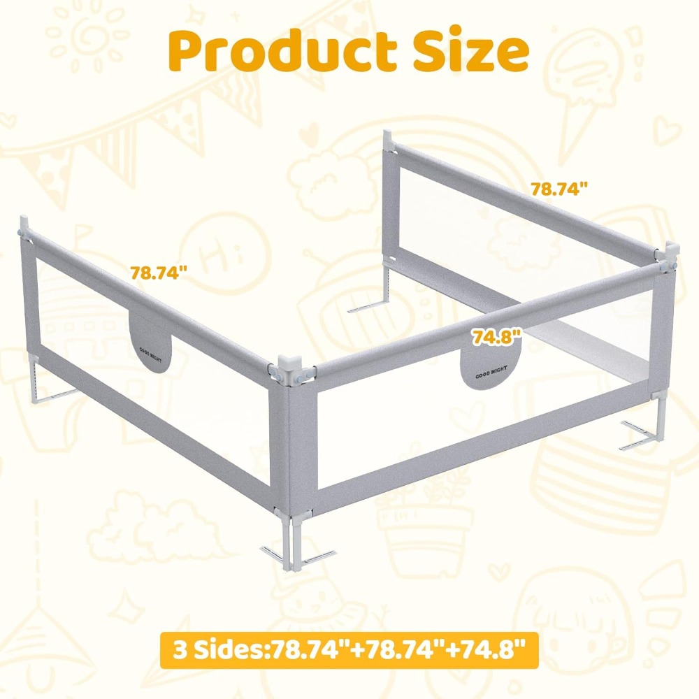 omzer Bed Rail for Toddlers - 3 Sides Safety Baby Bed Rail Guard with Child Lock, Infants Height Adjustment King Size Bed Guard