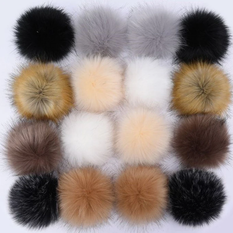 2pc de pelúcia pele de raposa hairball chapéu pom pom 10cm diy pele do falso pompom artesanal pele pom pom poms bolas com faixas elásticas para saco roupas