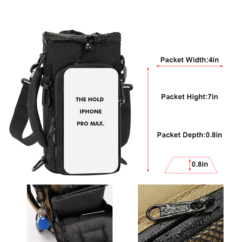 Bolsa de garrafa de água isolada multifuncional com ombro crossbody portátil ideal para caminhadas, ciclismo, acampamento, pesca