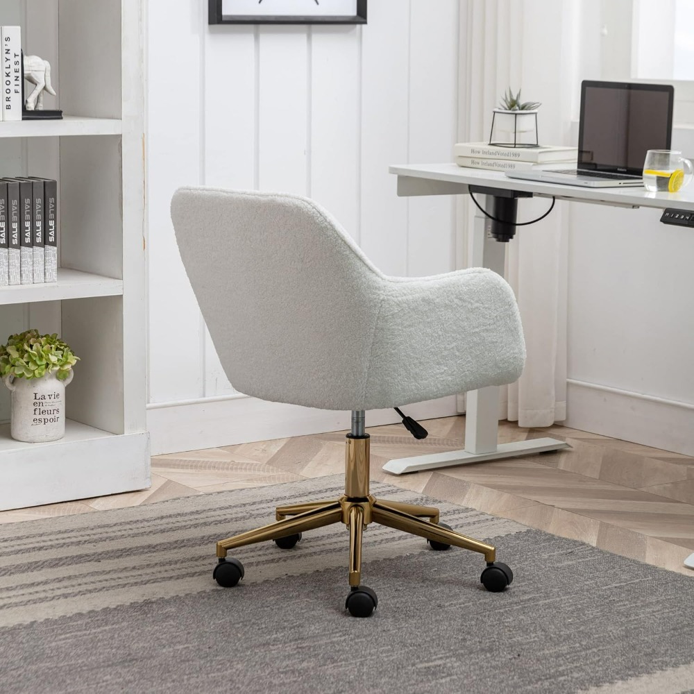 Home Office Chair, Furry Desk Chair Upholstered Fluffy Vanity Chairs Modern Task Accent Chair Adjustable Swivel, Desk Chairs