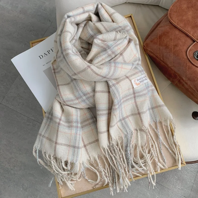 Bufanda otoño e invierno atmosférica a cuadros estilo coreano versátil invierno estilo caliente 2024 nueva bufanda gruesaheattech