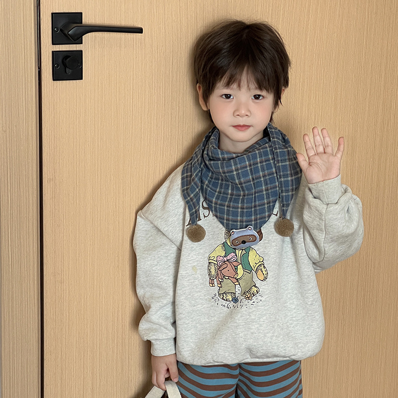 Neue Nette Bär Karierten kinder Dreieck Schal Herbst Winter alle-spiel Jungen Und Mädchen Kopftuch Baumwolle Schal Kinder 24W014