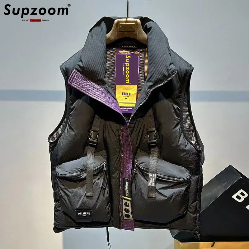 Supzoom เสื้อกั๊กขนเป็ดหนา2024สำหรับผู้ชายและผู้หญิง, คอตั้งมาใหม่ล่าสุดหนังตัวอักษรสำหรับฤดูใบไม้ร่วงและฤดูหนาว