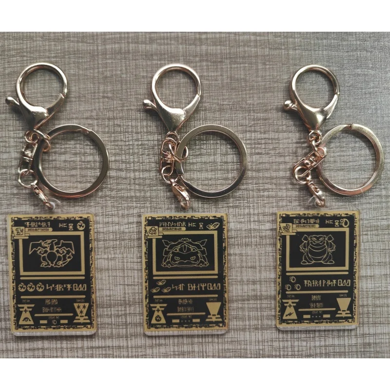 Pokemon Anime Small Card Key Chain Charizard Keychains Blastoise Venusaur Mewtwo Diy Acrylic Action Toy Figures Game Collection