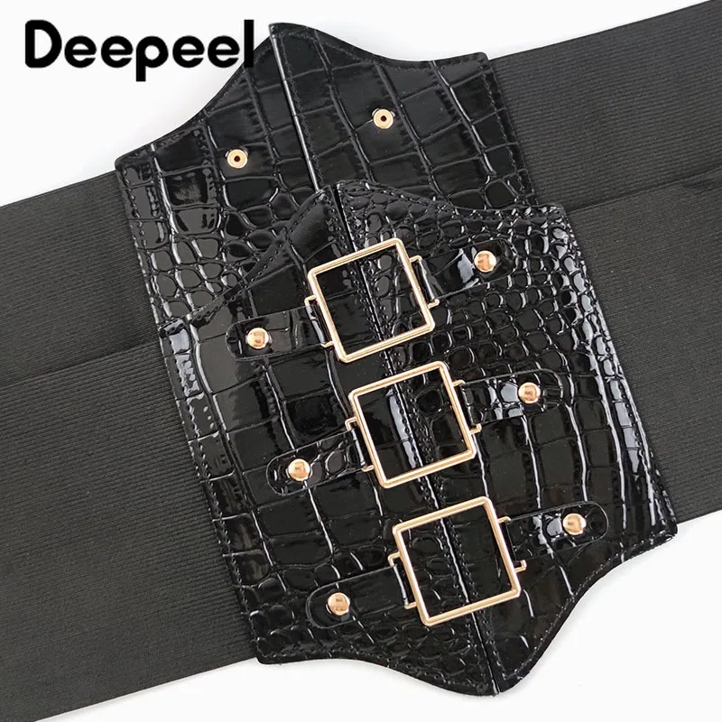 Deepeel แฟชั่นผู้หญิงกระโปรงตกแต่งเข็มขัดรัดตัวหญิงกว้าง Girdle เข็มขัดหนังหรูหราสไตล์โกธิคเข็มขัด