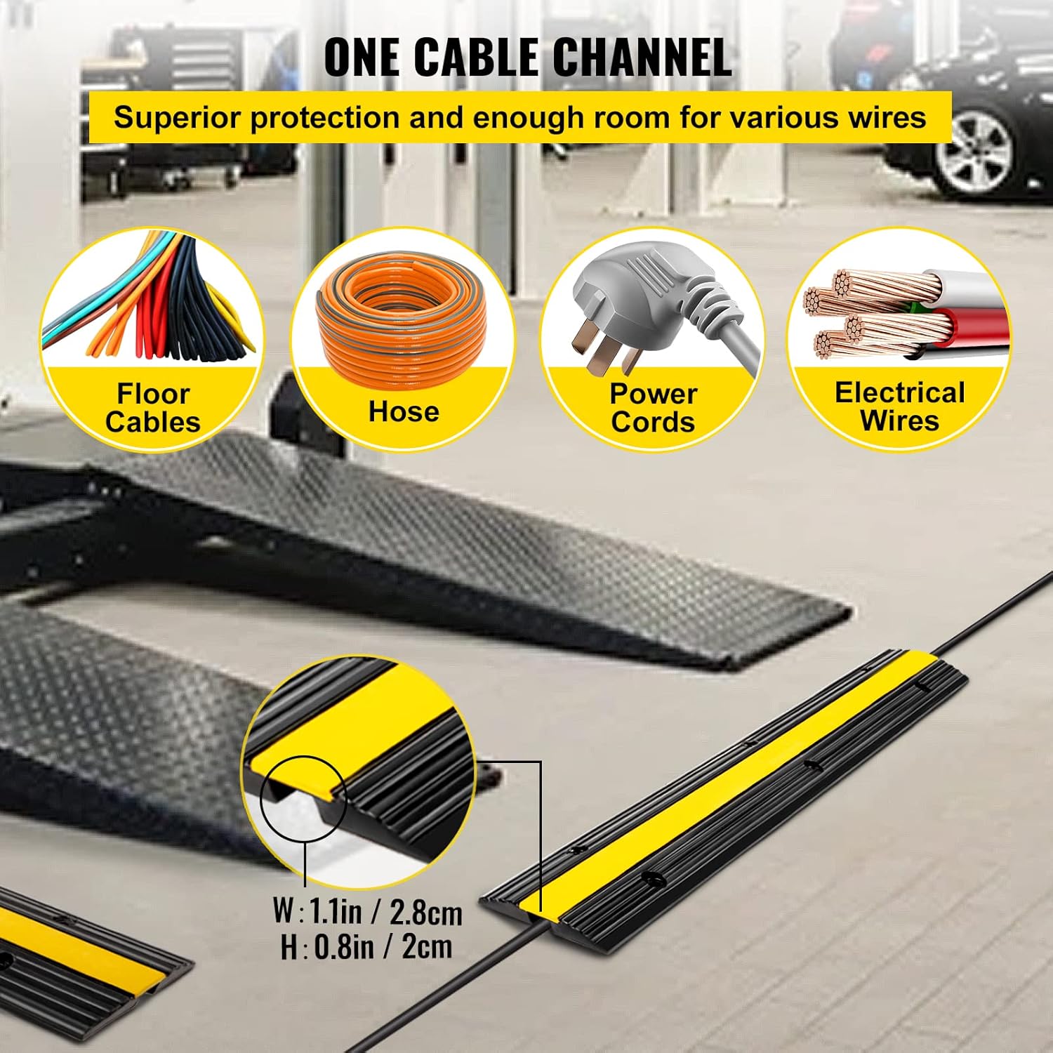 Cable Protector Ramp, 4 Packs 1 Channel Speed Bump Hump, Heavy Duty Rubber Modular Rated 18000 LBS Load Capacity Protective
