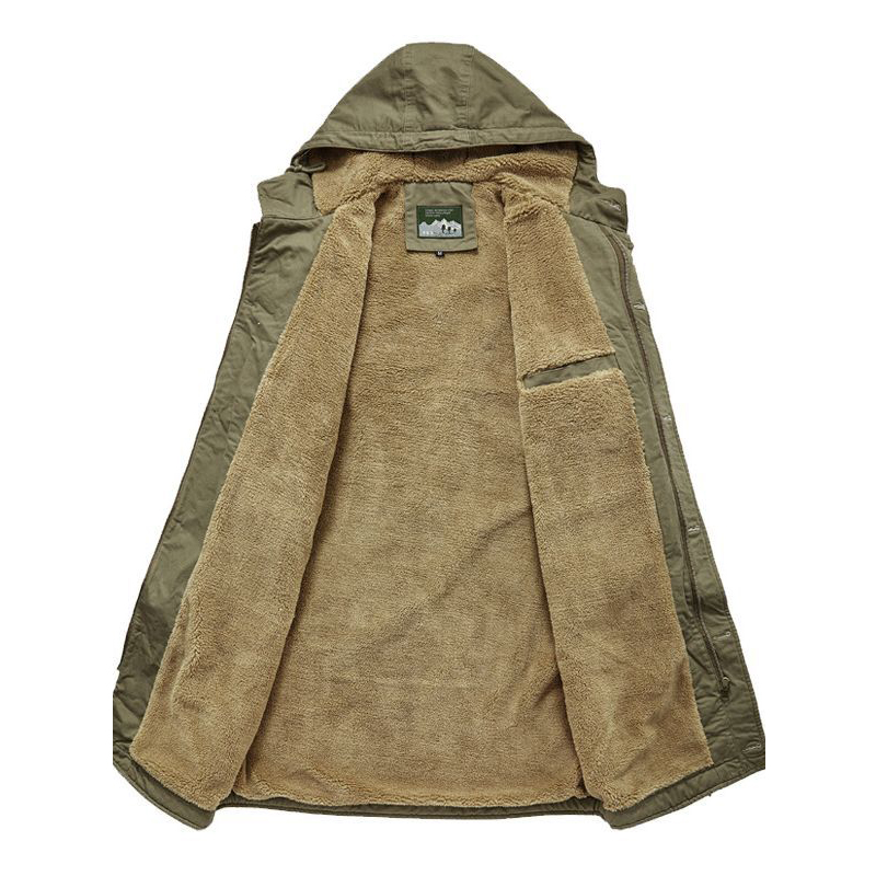 Parka larga con capucha para Hombre, abrigo militar táctico con múltiples bolsillos, De lana De cordero, Estilo Vintage, para invierno