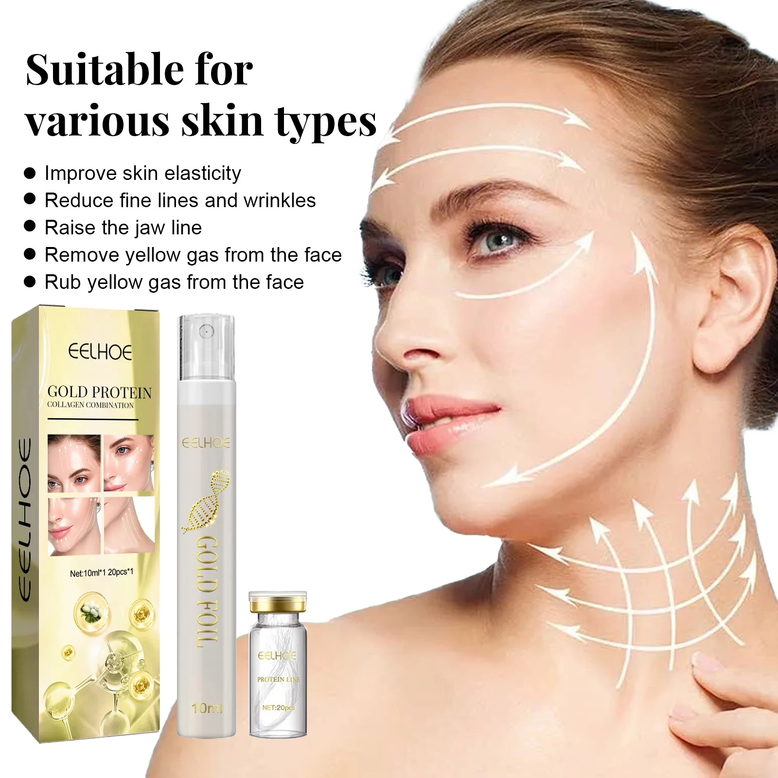 Conjunto de soro removedor instantâneo de rugas, fio de proteína de colágeno, levantamento, endurecimento, solúvel, absorvente, enchimento facial, anti-envelhecimento, cuidados com a pele