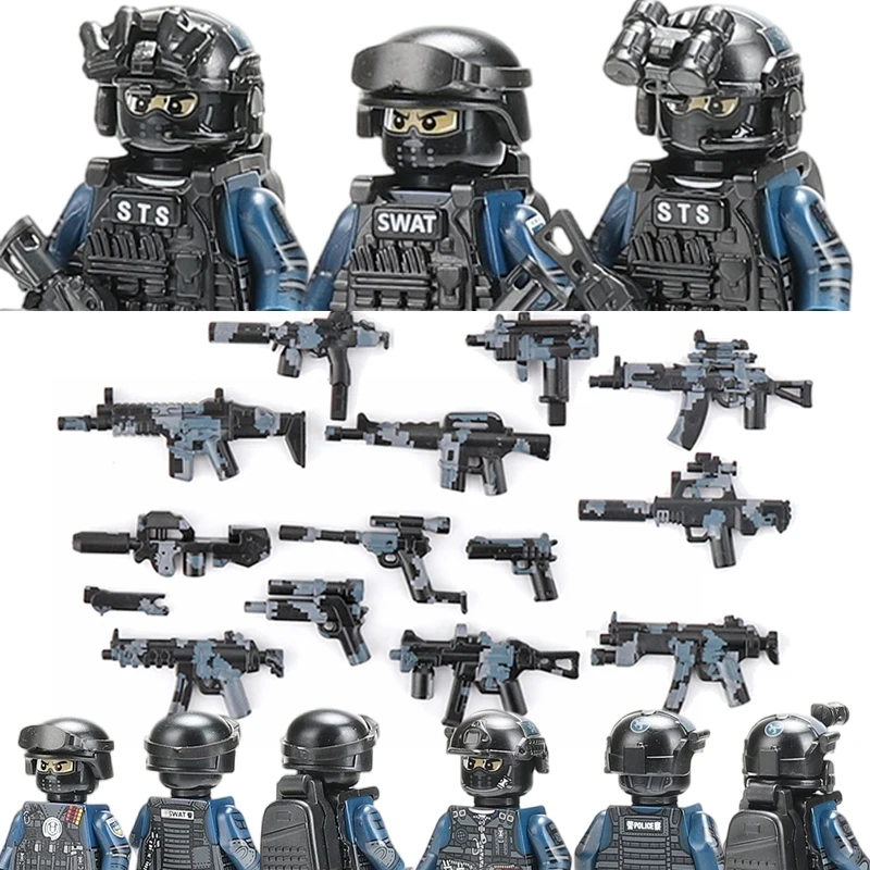 Figuras militares, soldado de la policía antidisturbios, bloques de construcción, comando de ciudad, fuerzas especiales, armas SWAT, chaleco, ladrillos, juguetes para niños, regalo