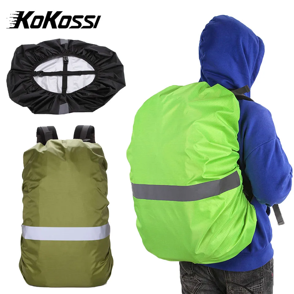 Kokossi 1 pçs 20-60l noite segurança reflexiva oxford pano capa de chuva ao ar livre mochila capa à prova dwaterproof água ciclismo caminhadas capa poeira