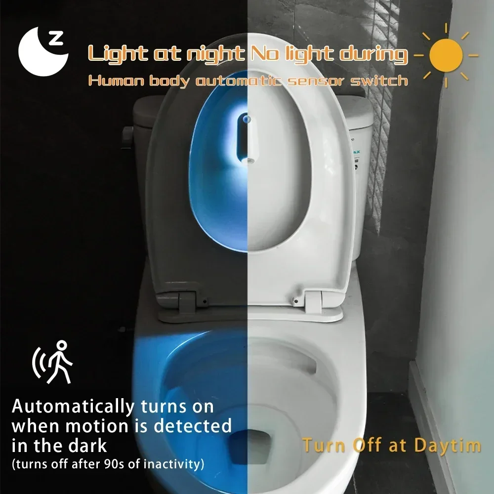 Luz LED con Sensor de movimiento para inodoro, luz nocturna RGB 2 en 1, recargable, 8 modos de luz, lámpara impermeable para iluminación de paso de pasillo de inodoro