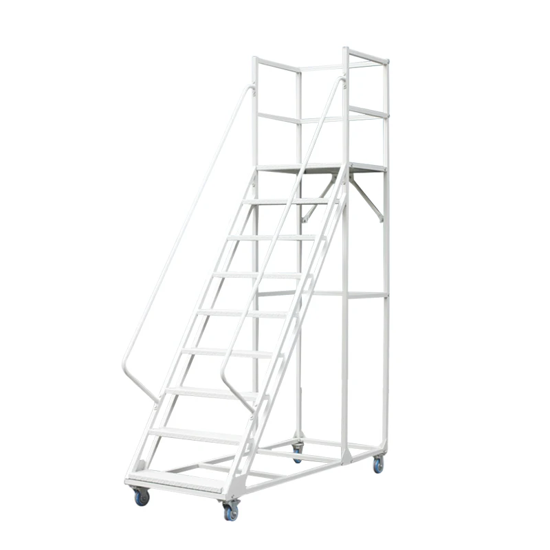 Magazzino Piattaforma di lavoro mobile rotolante portatile Scala in acciaio laminato a freddo con corrimano Scala in acciaio Scala industriale