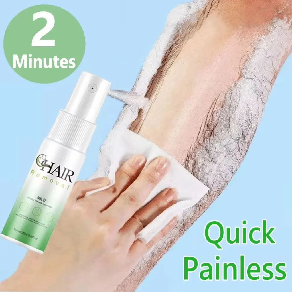 Spray de depilación rápida de 2 minutos, inhibidor indoloro del crecimiento del cabello, brazo, axila, pierna, depilatorio permanente para hombres y mujeres, cuidado de reparación