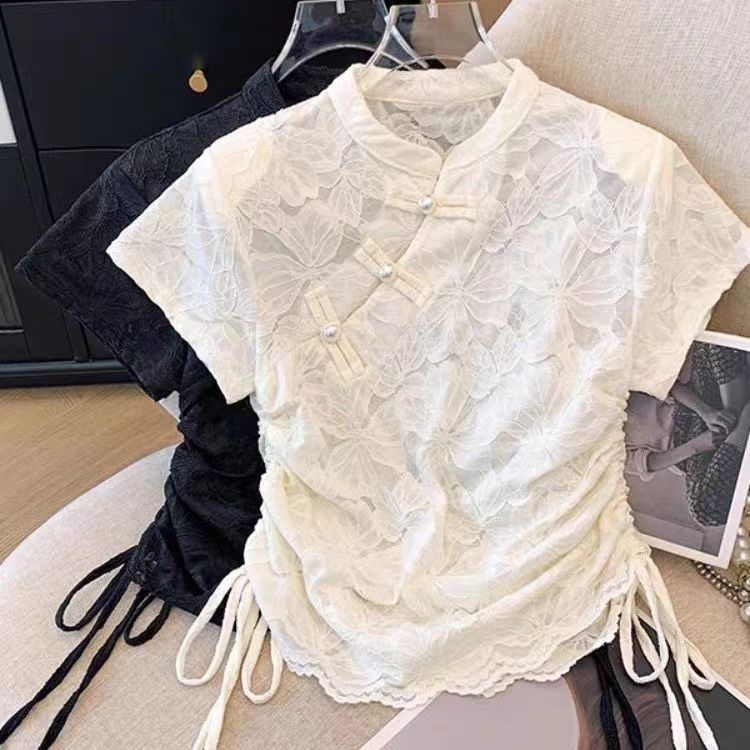 Топ Cicio, новый топ в китайском стиле с короткими рукавами и воротником-стойкой, улучшенная женская блузка Cheongsam, повседневная модная кружевная повседневная одежда Qipao Top