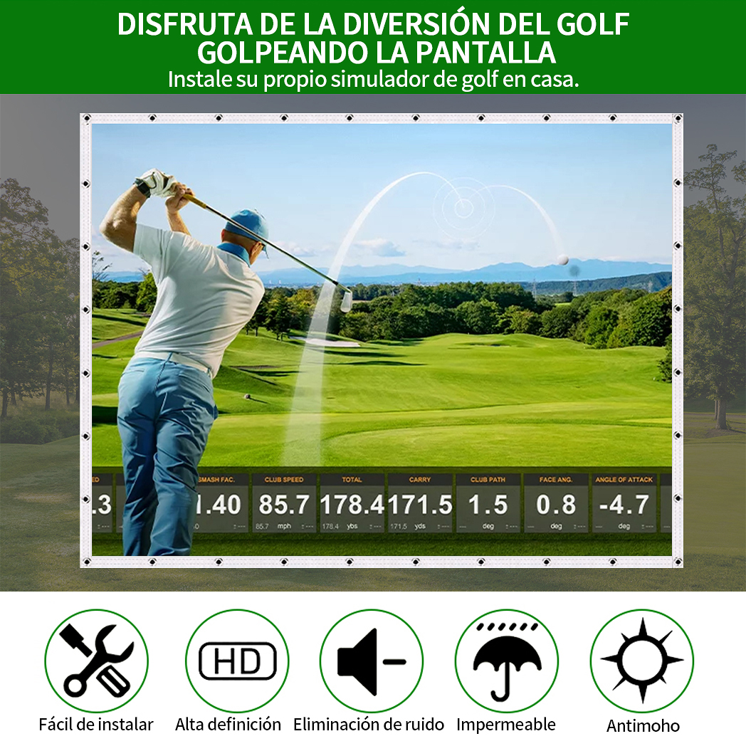 Caiton Pantalla de práctica de golf de poliéster HD de 1 pieza: impacto silencioso, duradera, antiestrés, para entrenamiento en interiores/exteriores, varios tamaños