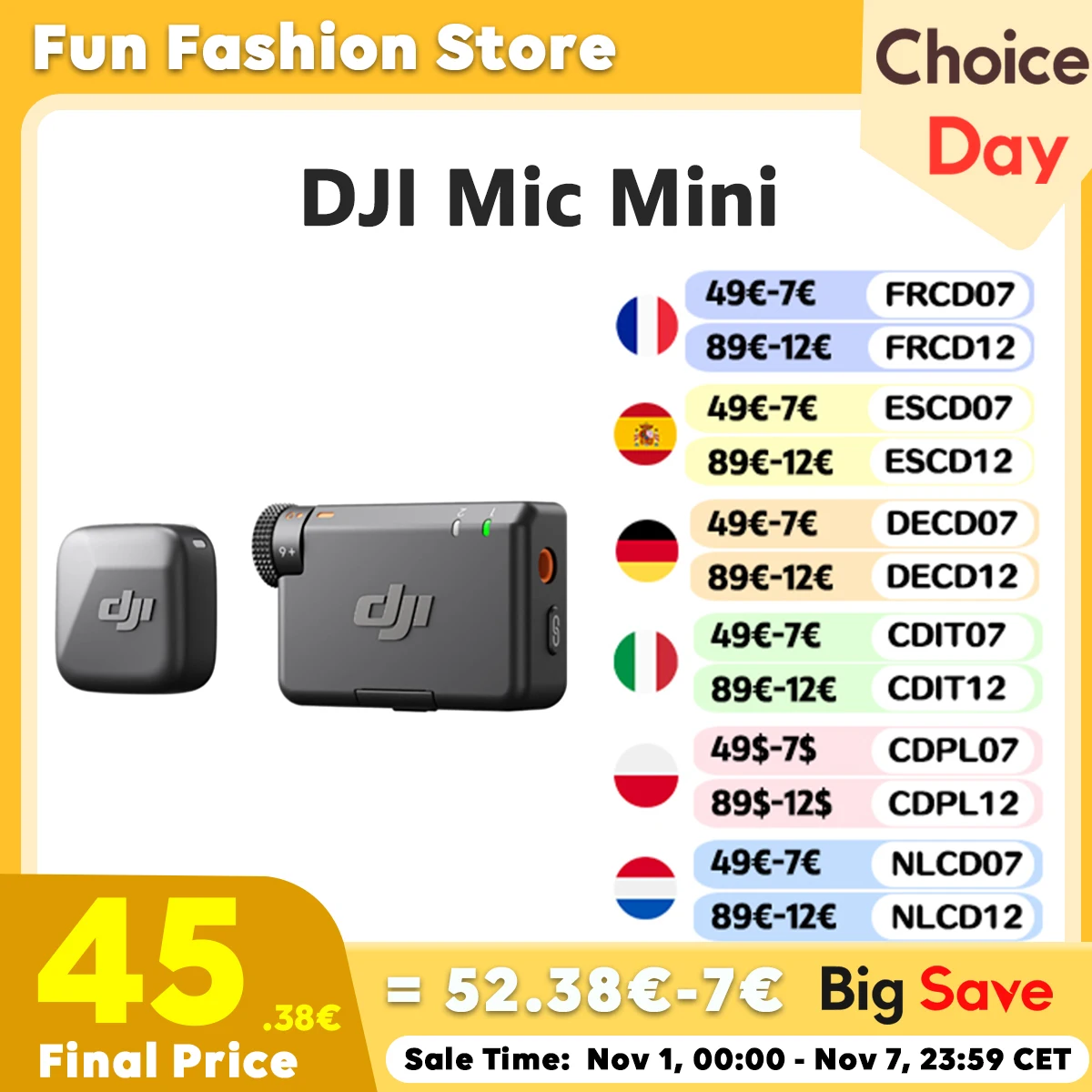 Mikrofon DJI Mic Mini (2 TX + 1 RX ) / (1 TX + 1 RX) mikrofon bezprzewodowy z inteligentną redukcją szumów wysokiej jakości dźwięku