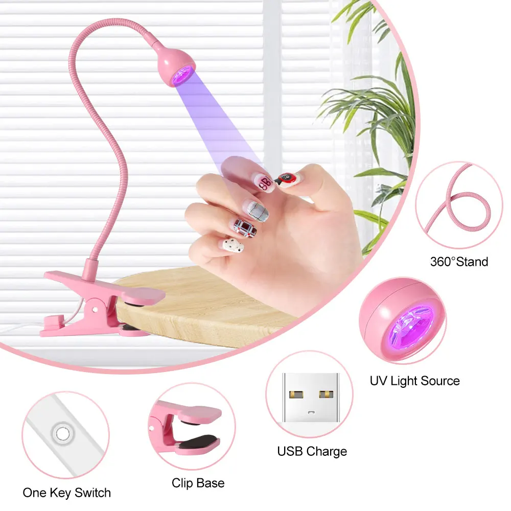 เล็บ LED UV โคมไฟสําหรับแห้งเจลเล็บ Clip-On โต๊ะแบบยืดหยุ่น Mini แบบพกพา USB โคมไฟเล็บ UV Light เครื่องเป่าผมสําหรับเล็บ Salon