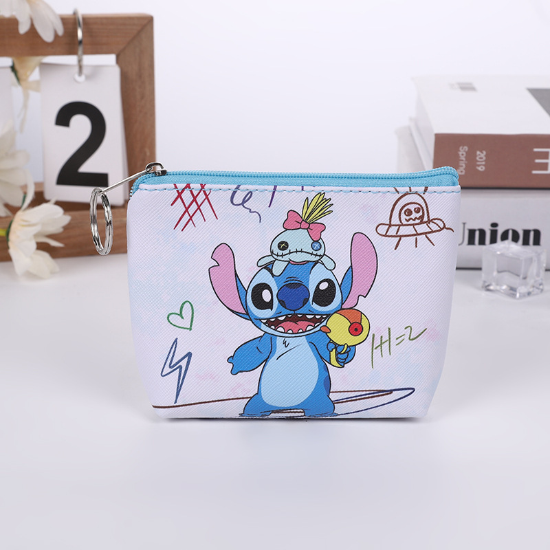 Disney Stitch Purse Sweet Girl Student Pu Leather Waterproofing Short Embosed Change Storage Wallet Sanrio Peripheral Gift