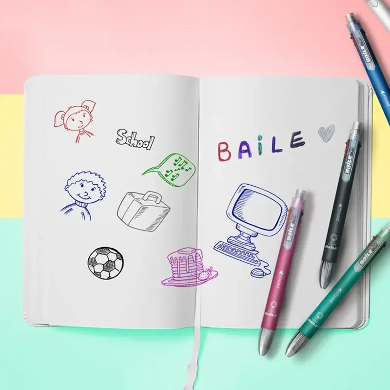 6-in-1 Creative Multicolor ปากกาลูกลื่น PUSH Type ปากกามัลติฟังก์ชั่บุคลิกภาพหกสีกดปากกาโรงเรียน Office SUPPLY