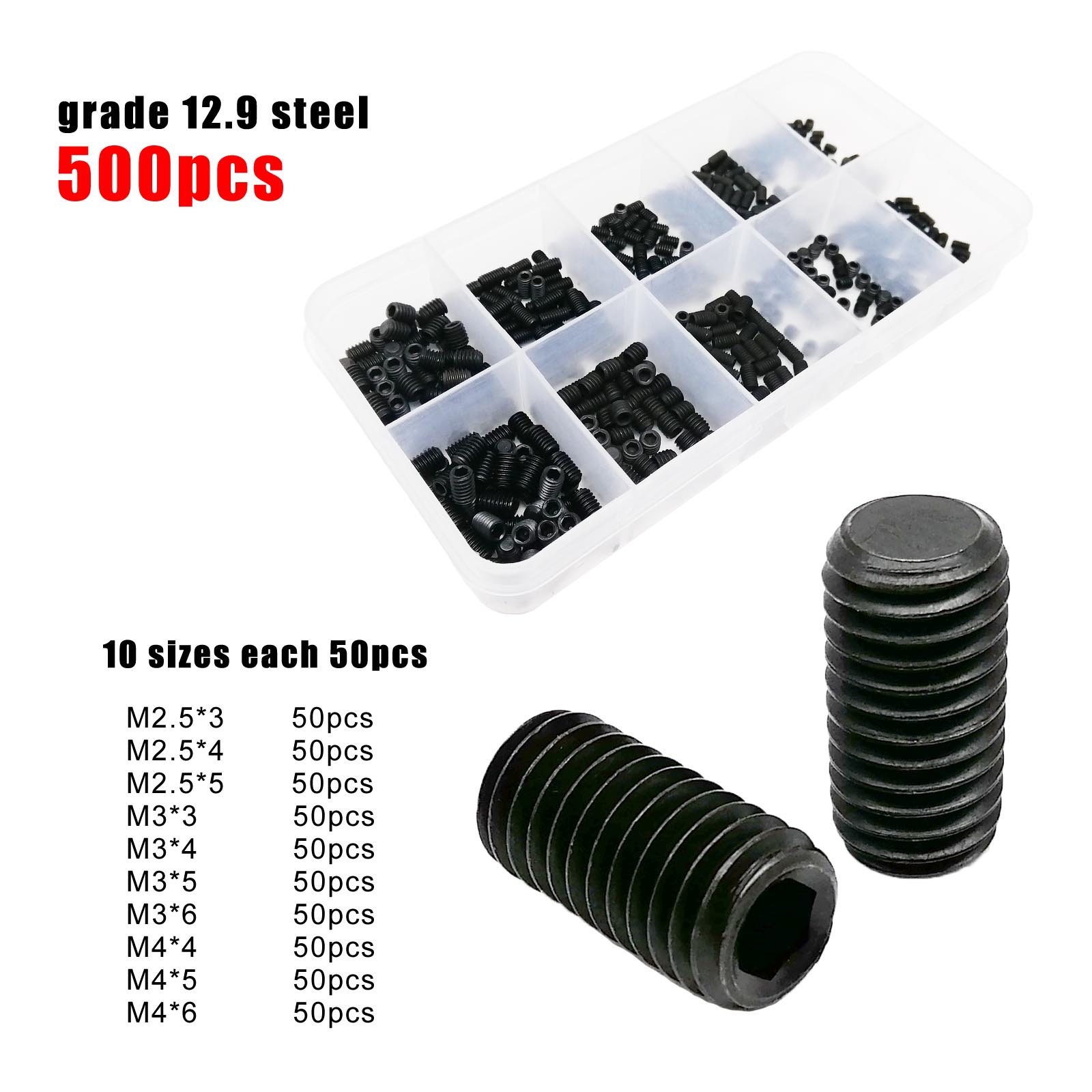 500/1500x M2-M8 din913 aço preto 304 a2 aço inoxidável hexágono soquete allen ponto plano conjunto parafuso grub parafuso variedade kit