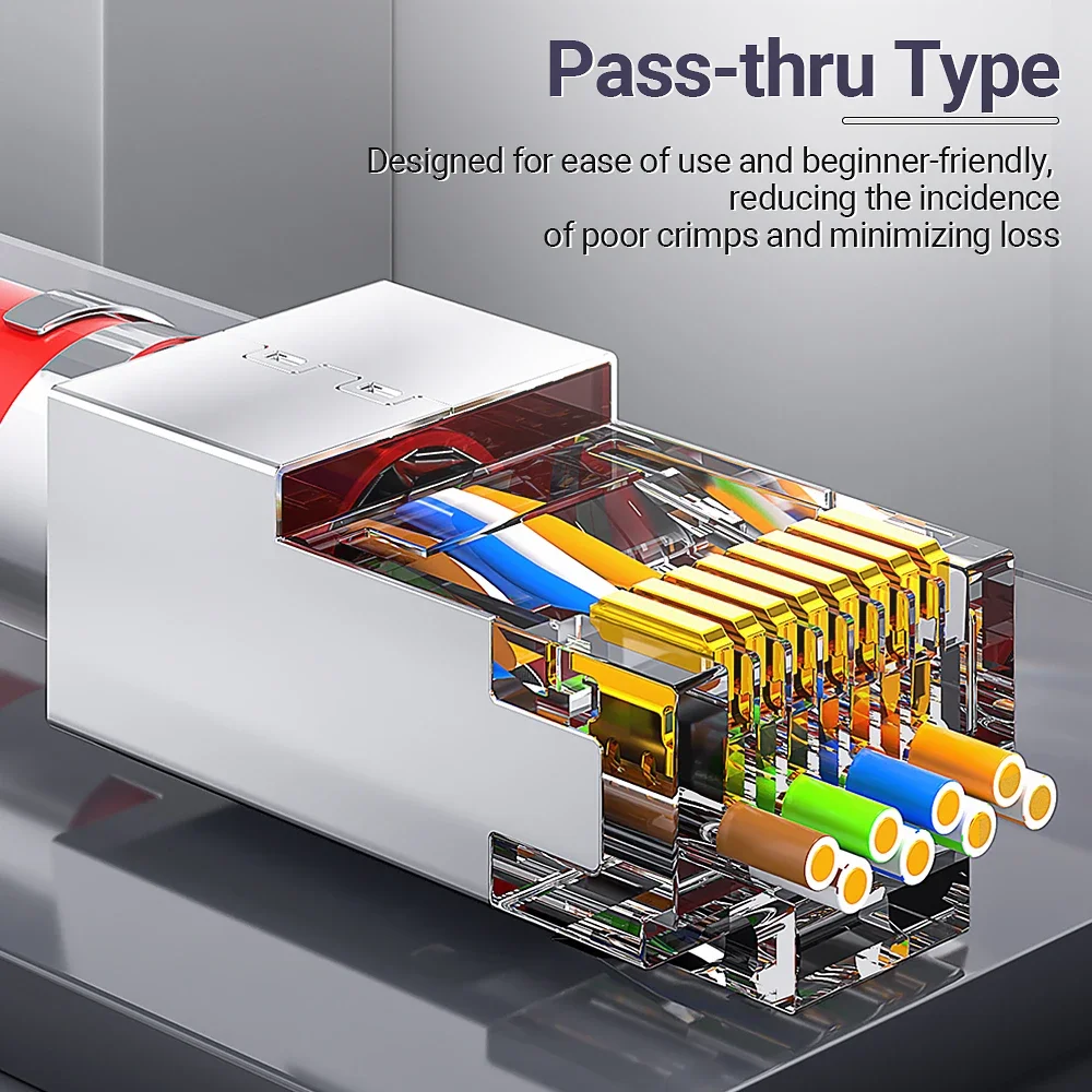 Сквозной разъем AMPCOM RJ45, вилка Ethernet CAT6A CAT7 rj 45 для твердого или многожильного сетевого кабеля CAT 7, с нагрузкой 1,5 мм