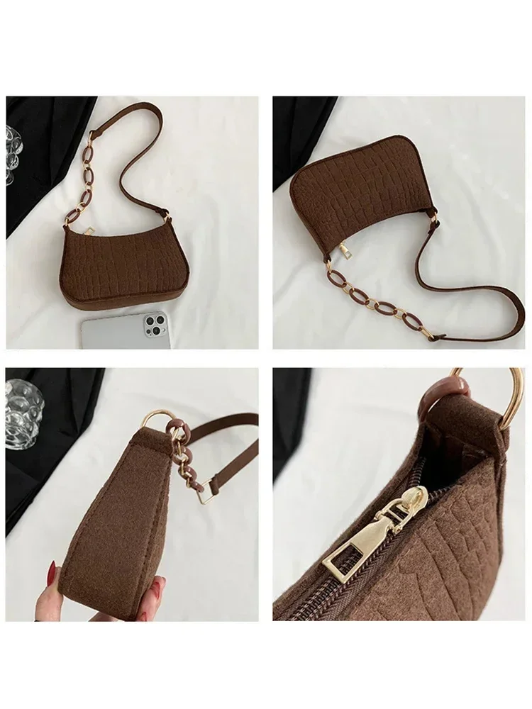 Borsa quadrata piccola in fibra di lana Nuova borsa creativa a tracolla con motivo pietra alla moda in stile coreano per donna