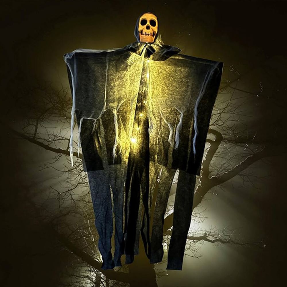 Halloween Glowing Skull Skeleton Gauze Hanging Ghost Home Outdoor Garden Decoration Halloween Party Horror Ghost Props