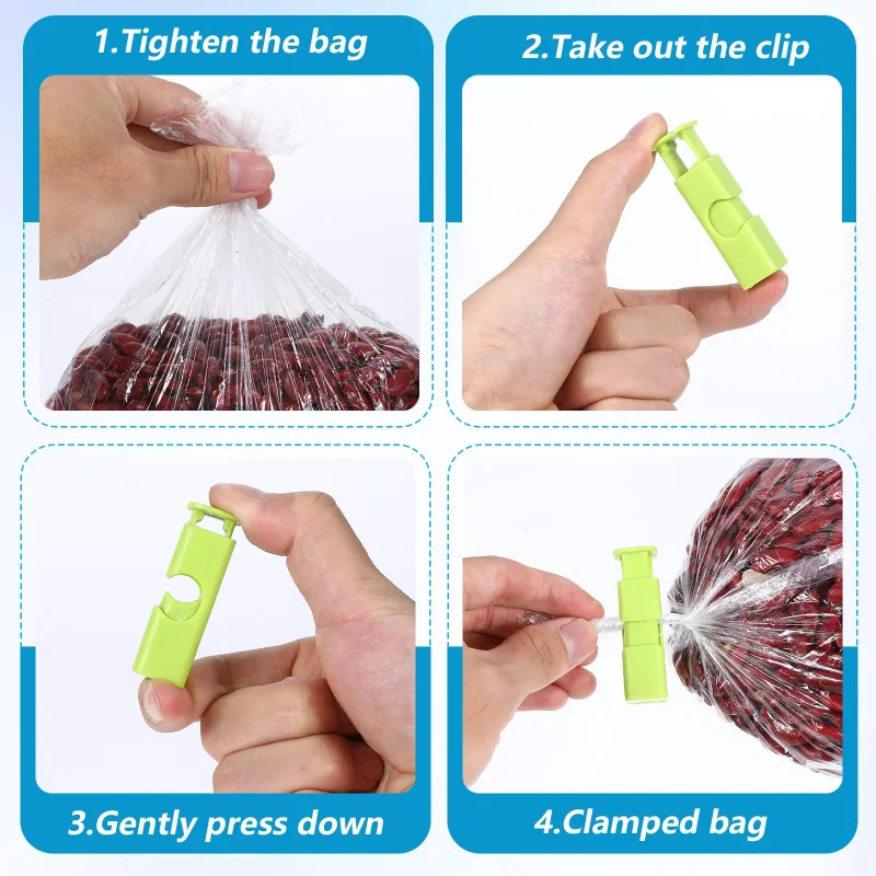 Clipes reutilizáveis para sacos de alimentos (pacote com 4) para selar lanches, patatas fritas e produtos secos para bloquear na frescor