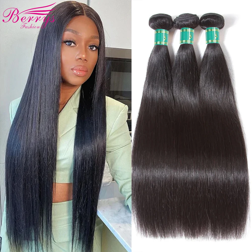 Berrys-extensiones de cabello peruano para mujeres negras, mechones de cabello humano liso de 10-36 pulgadas, Remy, 1/3/4 piezas