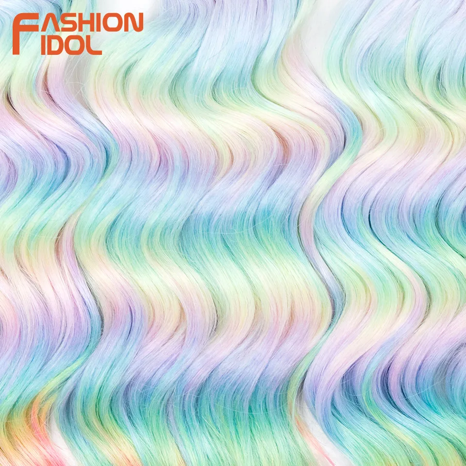 FASHION IDOL 16 Zoll 3 Stück tief gewelltes Twist-Häkelhaar, synthetisches lockiges Haar, Häkelzöpfe, Ombre-Regenbogen-Flechthaarverlängerung