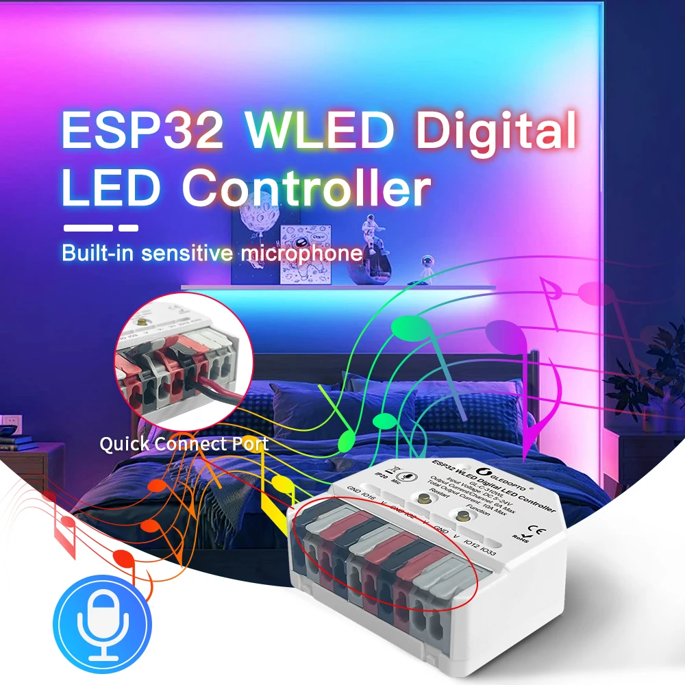 Gledopto esp32 mini controlador wled diy música dinâmica iluminação rgb para ws2811 ws2812 sk6812 tm1814 luzes de tira