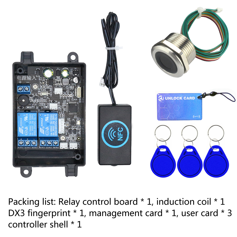 Dual channel mobile phone NFC relay control board fingerprint control module IC card access controller car Key DIY unlock Switch