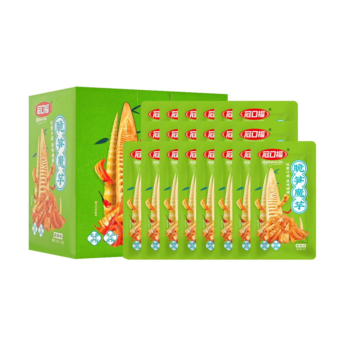 [3Packs] Guankoufu Bamboo Shoots And Konjac,Sour And Hot ,Low Calories,0.56 oz*3Packs*20pc