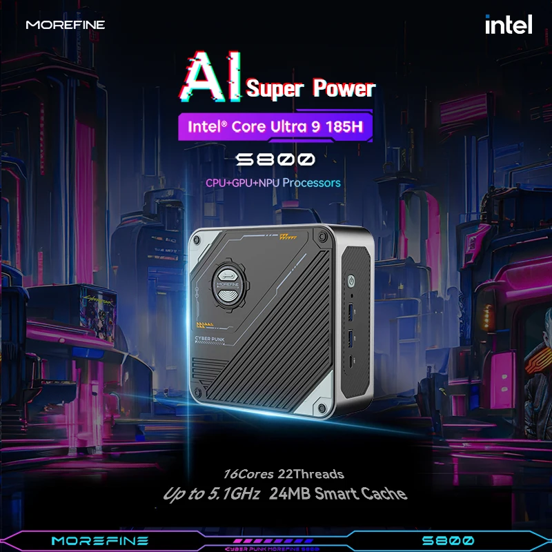 MOREFINE Nieuwe Mini Pc S800 Intel Core Ultra 9 185 H Ultra 7 155 H Diy Gaming Computer Laptop Gamer Desktop computers Windows11PRO