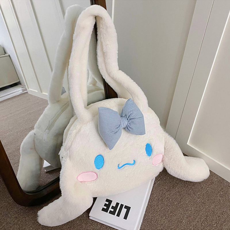 สาวขนาดใหญ่ความจุการ์ตูนอะนิเมะ COZY Fluffy Tote กระเป๋า,Kuromi Plush Tote & กระเป๋าสะพาย,Cinnamoroll Melody Faux FUR กระเป๋าถือ