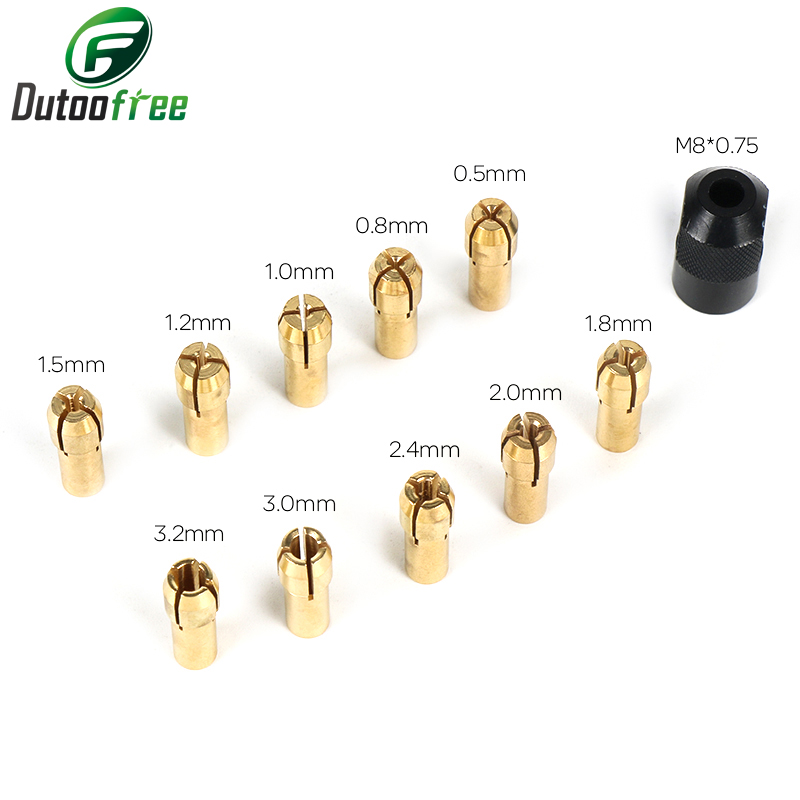 11 ชิ้น/ล็อตมินิเจาะทองเหลือง Collet Chuck สําหรับเครื่องมือโรตารี่ Dremel 0.5-3.2 มม.ทองเหลืองและอ่อนนุชสําหรับ Dremel อุปกรณ์เสริมชุด