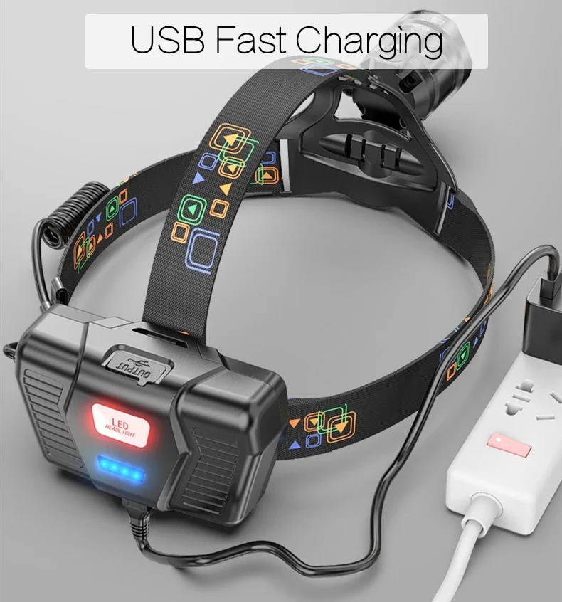 Linterna frontal LED XHP100 recargable por USB, linterna frontal con zoom de largo alcance para pesca al aire libre, luces de Camping con salida 18650