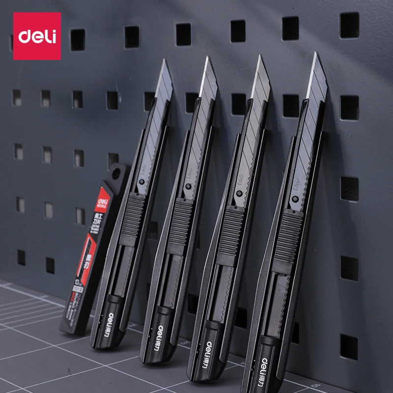 Deli Có Thể Thu Vào Hộp Dao Cắt Tiện Ích Thép Carbon Tự Khóa Thiết Kế Dụng Cụ Cắt Giấy Dán Tường Thùng Нож Văn Phòng Phẩm Supplie