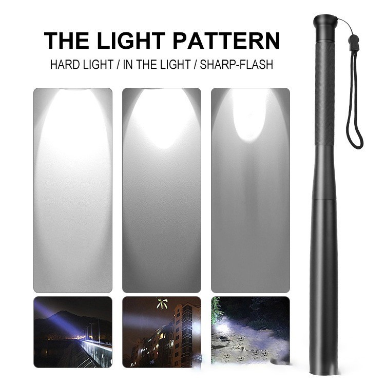 Linterna LED de bate de béisbol de seguridad, linterna de bastón superbrillante de 200-450 lúmenes para emergencias y autodefensa, 3 modos de iluminación SOS