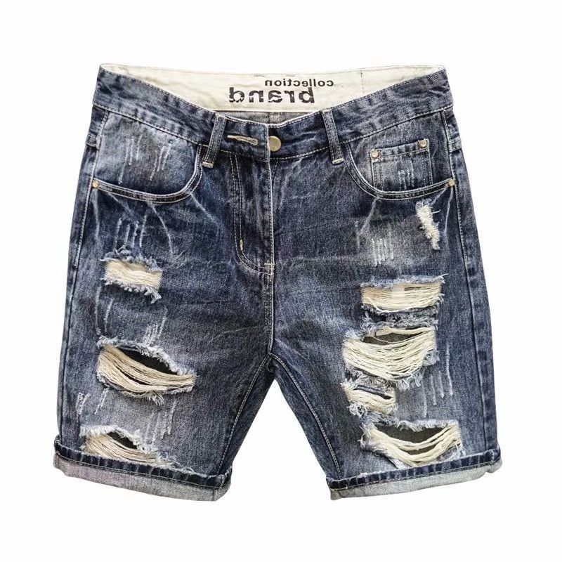 Pantalones cortos vaqueros de verano para hombre coreanos Vintage a la moda con agujeros desgastados ajustados con agujeros desgastados ropa de lujo de diseñador para hombre