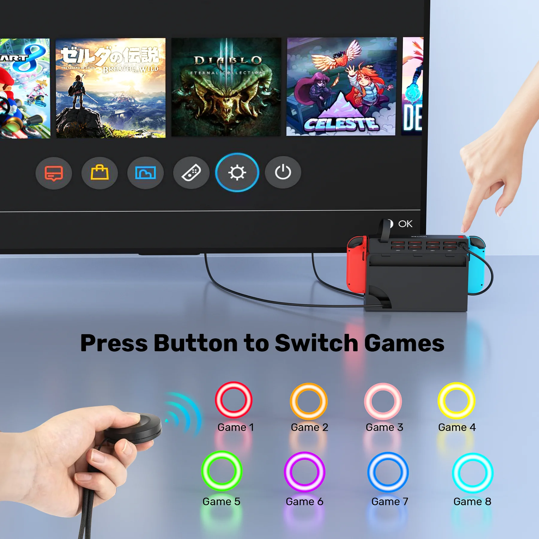 Conmutador de juegos OLED para Nintendo Switch, lector de tarjetas multijuegos de conmutación rápida de una tecla, Control inalámbrico de 5M, accesorios NS