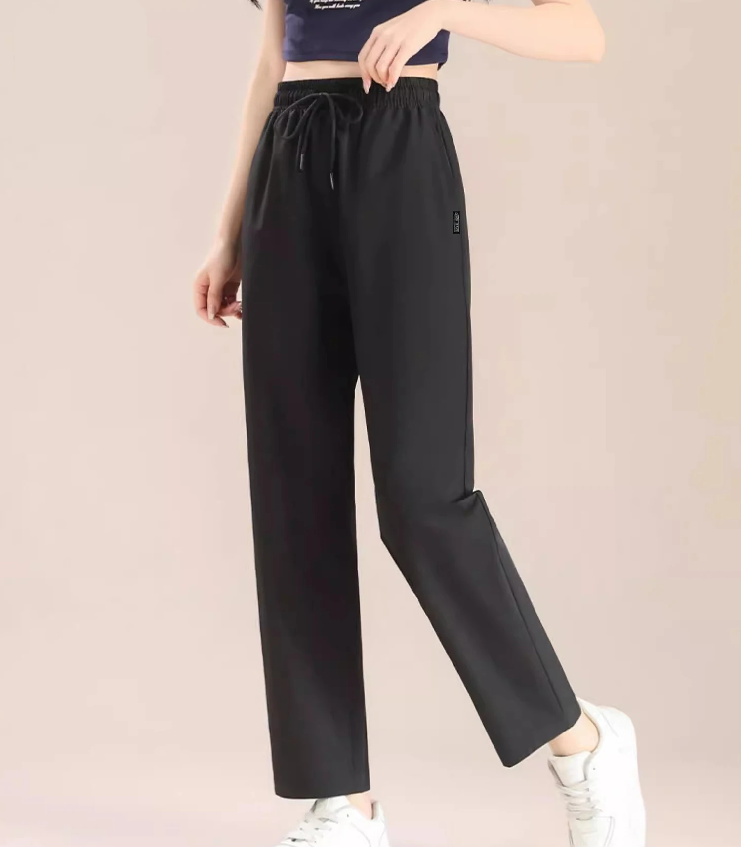 Plus-Size-Sporthose für Damen in Übergröße, lockere Sommer-Eisseide, dünn, schnell trocknend, zum Laufen, Sonnenschutz, gerades Bein
