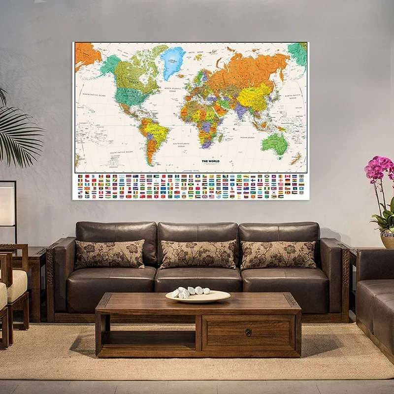 Mapa del mundo de 150x100cm, cuadro decorativo colgante, pintura, póster artístico de pared, tela no tejida, suministros educativos para niños