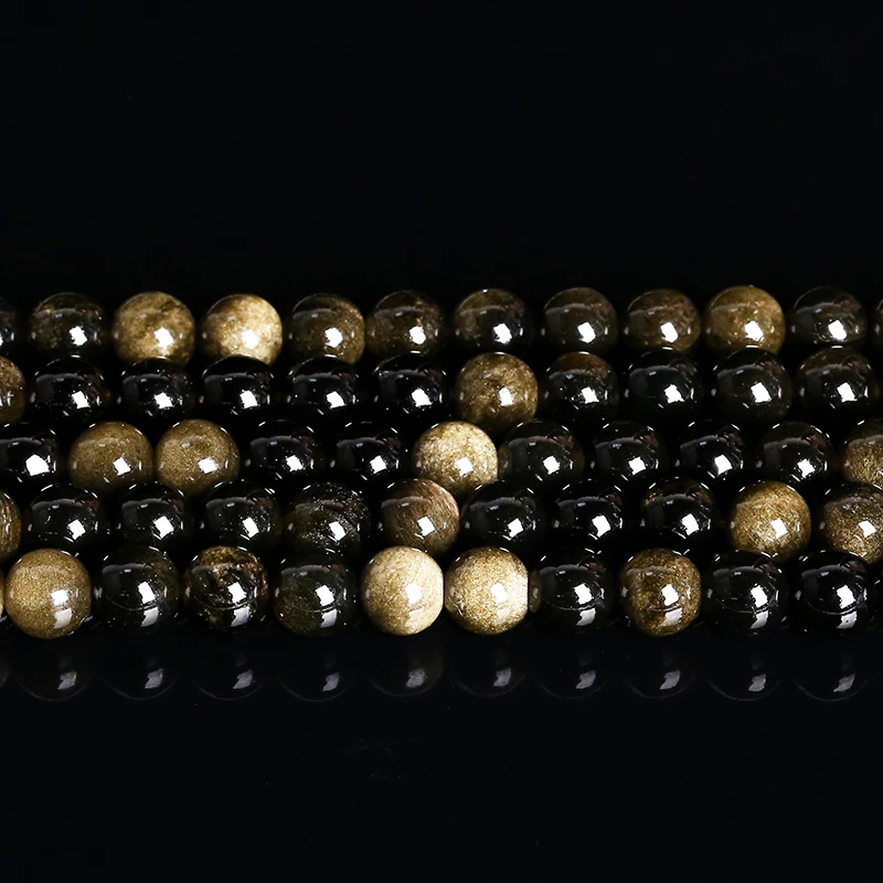 หินธรรมชาติ Golden Obsidian ลูกปัด Irisation รอบหลวม Spacer 4 6 8 10 12 มม.สําหรับเครื่องประดับ DIY สร้อยข้อมือสร้อยคออุปกรณ์เสริม