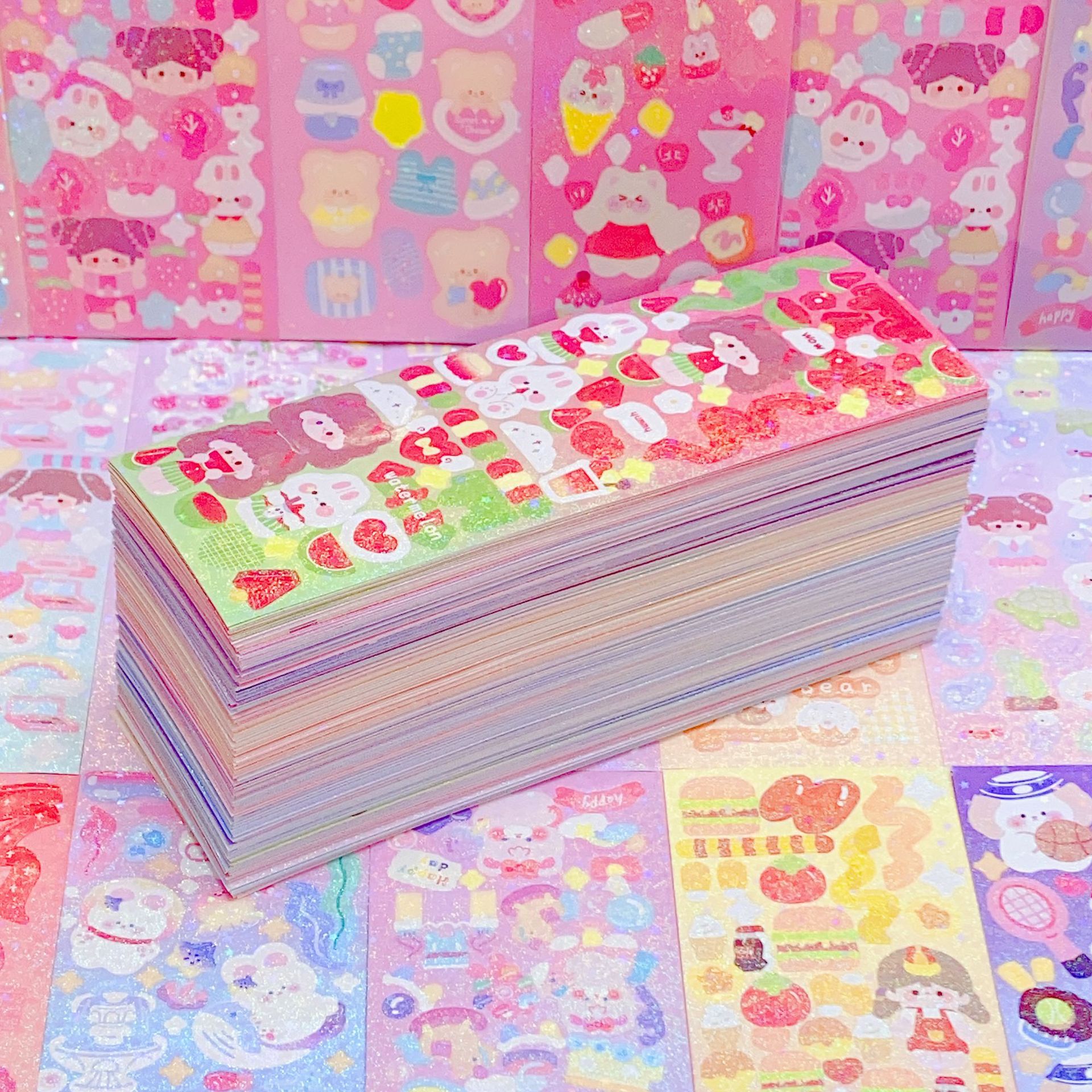100/200 PCS สติกเกอร์น่ารักการ์ตูนคู่มือสติกเกอร์เลเซอร์เงาสติกเกอร์ DIY ปากกาเจลตกแต่ง Kawaii สติกเกอร์อุปกรณ์ศิลปะ