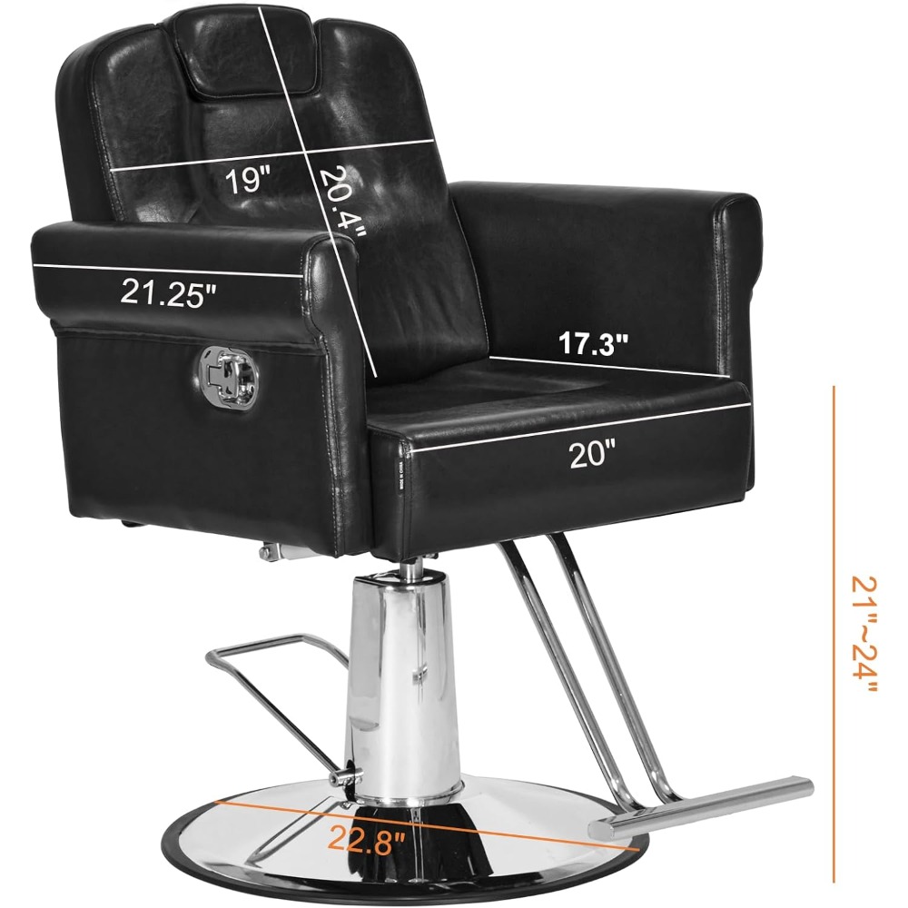 Hydraulic Pump Reclining Salon Chair with Removable Headrest, Adjustable Height and 360-Degree Swivel for Hair Spa