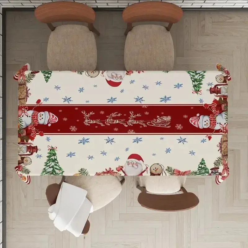 Mantel rectangular impermeable con temática navideña, decoración de Fiesta de Navidad, decoración de mesa de comedor reutilizable, decoraciones navideñas