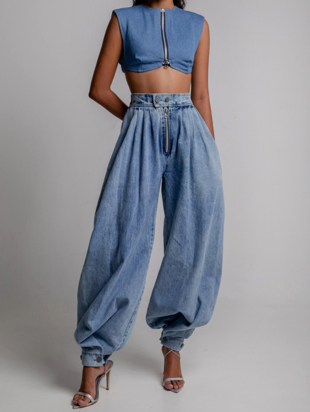 ผู้หญิงฤดูใบไม้ผลิสูงเอวซิป DENIM หลวม Harem กางเกงกางเกงยีนส์หญิง VINTAGE บอลลูนกางเกงสุภาพสตรี DENIM กางเกง