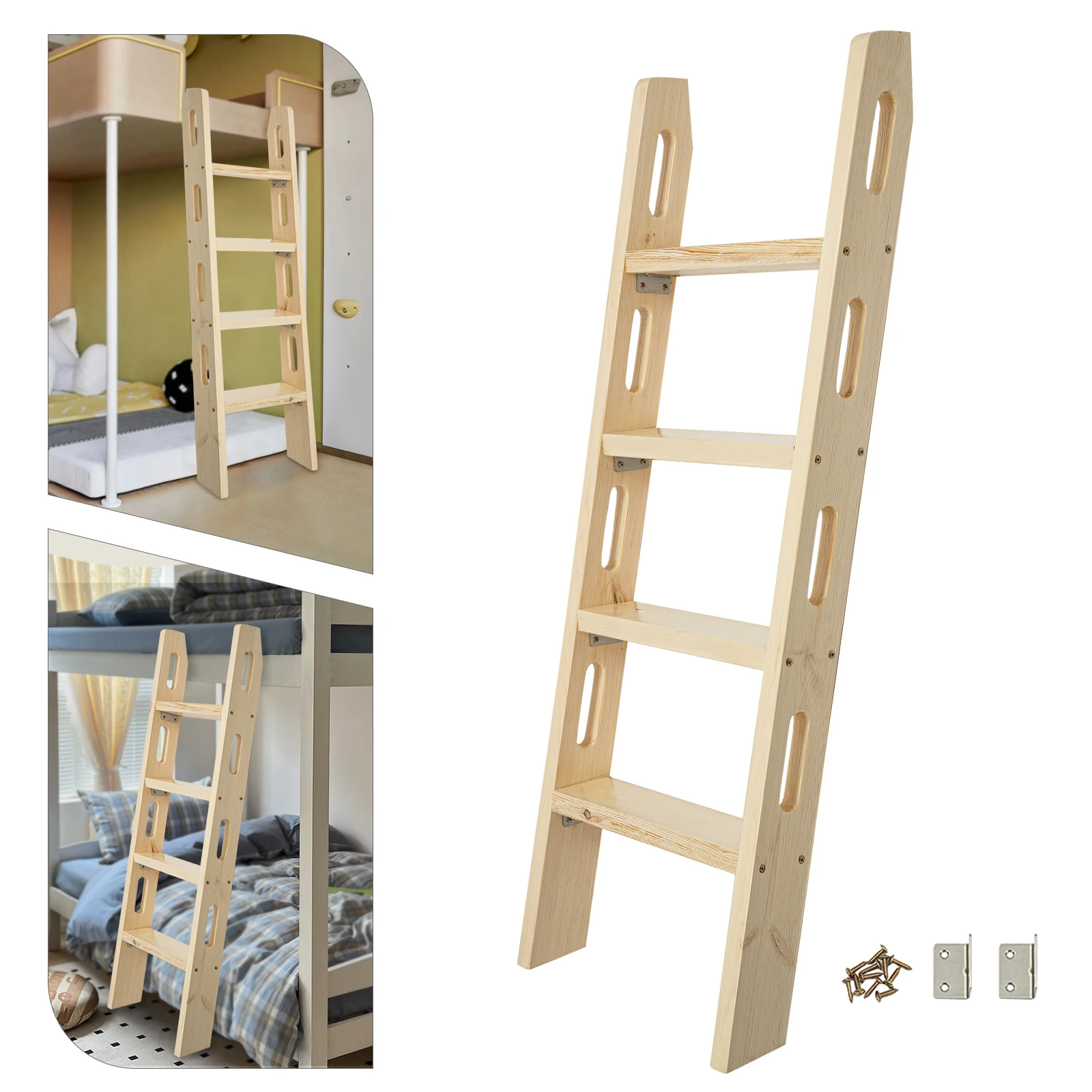 125cm 4-step Pine Wooden Ladder,75° Burlywood Step Ladder Thickness 28mm Floorstanding for Children's Bedrooms,Lofts